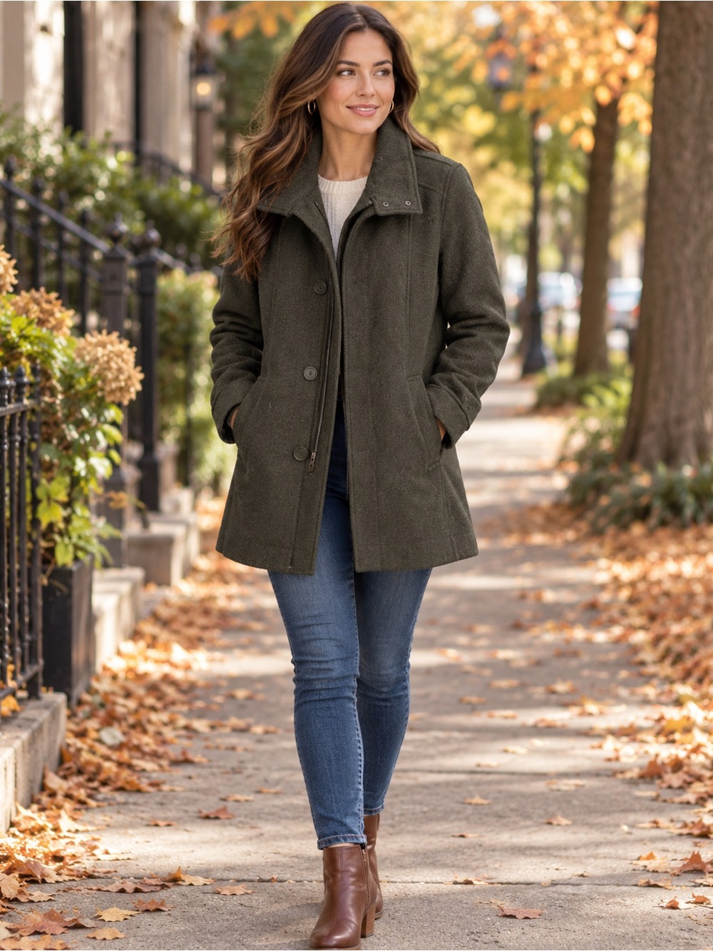 Prana Recycled Wool Blend Coat Jacket Medium Olive Gray Zip Button Lined